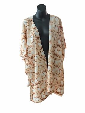 Beige Marble Print Swim Cover-Up Kimono